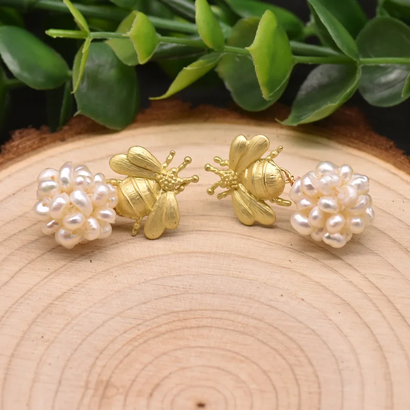 Neue Stil Süße Honigbiene Natürliche Süßwasser Perle 14K Gold Gefüllt Weibliche Quasten Stud Ohrringe Schmuck Frauen Weihnachten Geschenke – Detail 11
