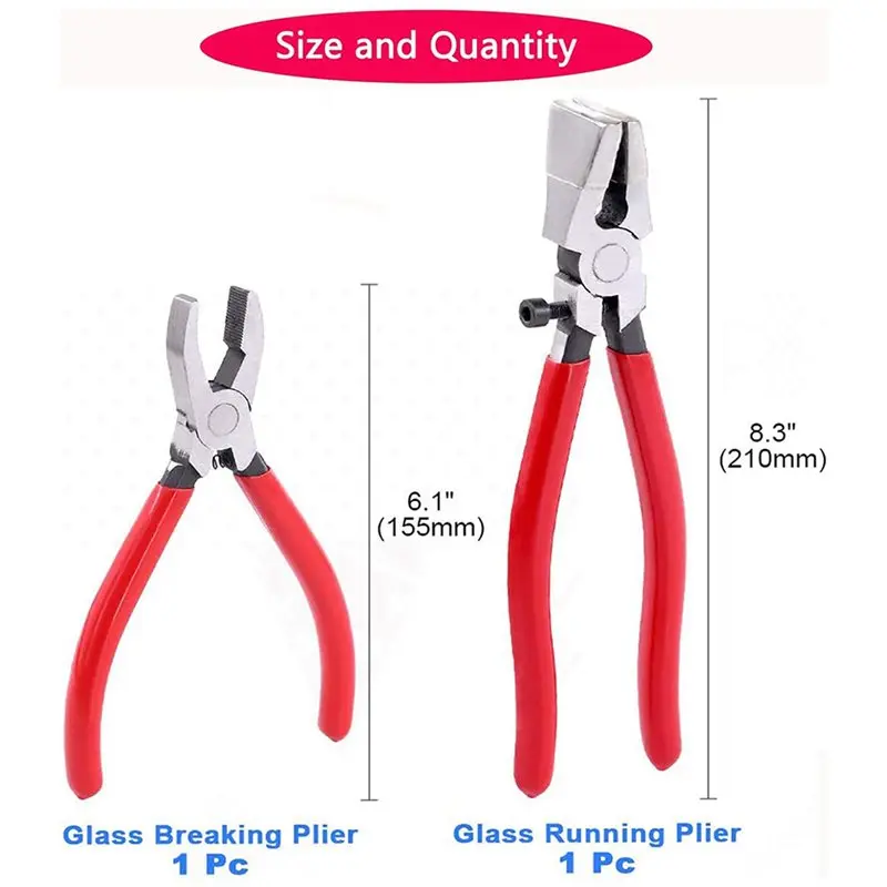SEWS-4 Pcs Glass Cutting Tool Kit Glass Running Pliers With Rubber Tips Curved , Breaking Pliers Glass Cutter Tool