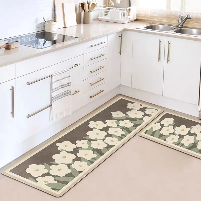 Vikama 1/2Pcs Small Fresh Kitchen Floor Mat With Diatom Mud Cushioned Long Strip Non-Slip Absorbent Domestic Area Carpet