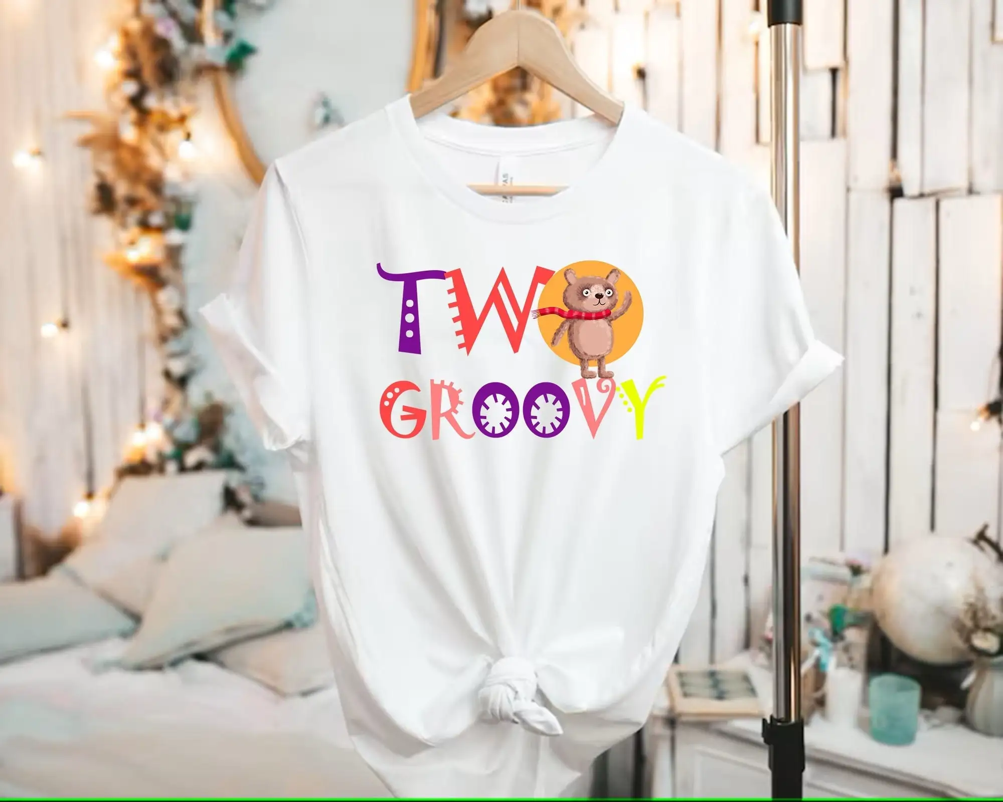 Two Groovy Birthday T Shirt Party Retro Girls Second Girl Natural