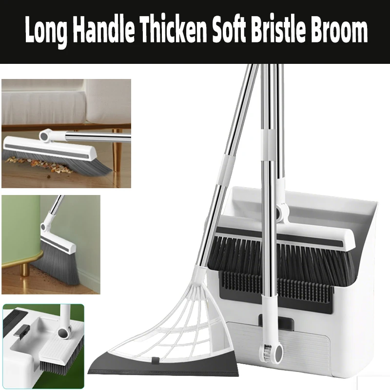 

New Durable Soft Bristle Non-stick Foldable Broom Shovel Broom Brush 3-in-1 Combination Cleaning Broom Set Cleaning Home Office