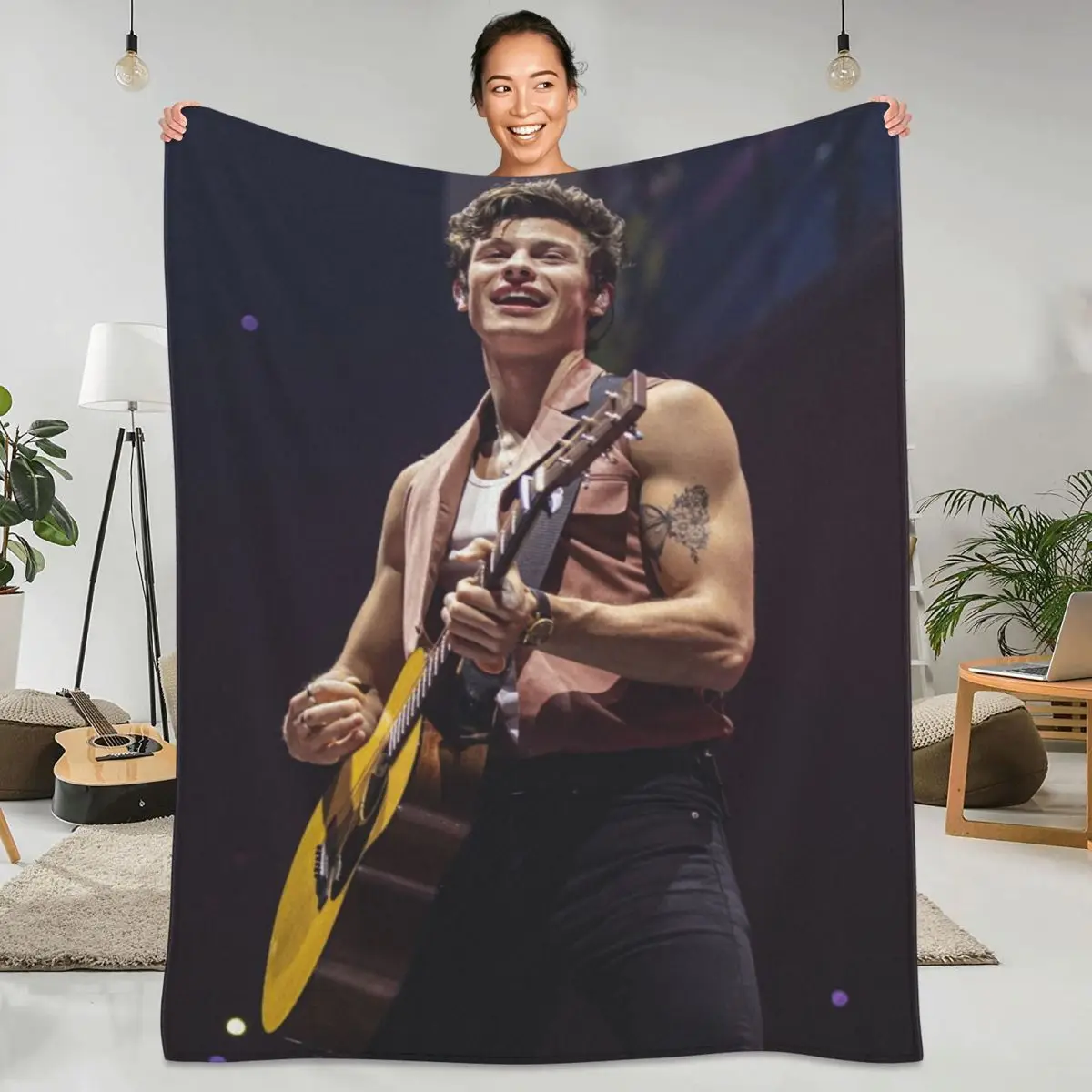 Shawn Mendes Flannel Blanket Quality Warm Soft Music Tour Guitar Bedding Throws Spring Travelling Living Room Graphic Bedspread