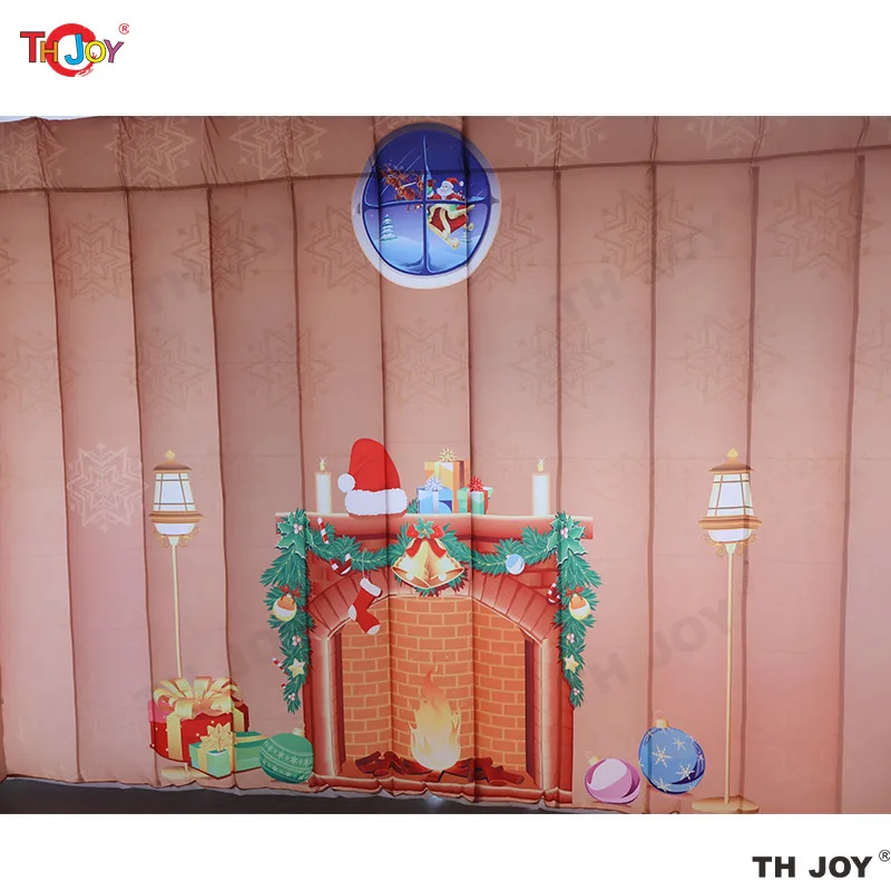 زينة عطلة خارجية بيضاء قابلة للنفخ لعيد الميلاد مع أضواء بيضاء، خيمة منزل سانتا المحمولة للحفلات الاحتفالية