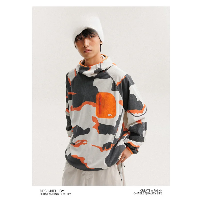 QICHE Moisture‑Wicking Quick‑Dry Long‑Sleeve Men Base Top Japanese‑Vintage Outdoor Skin‑Friendly Soft Loose Pocket Reflective