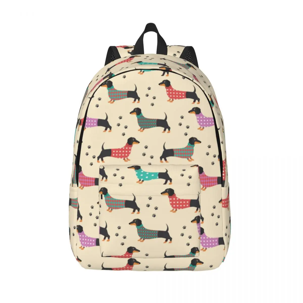 Cartoon Dachshund Dog Pattern Travel Canvas Backpack Women Men School Computer Bookbag College Student Daypack Bags