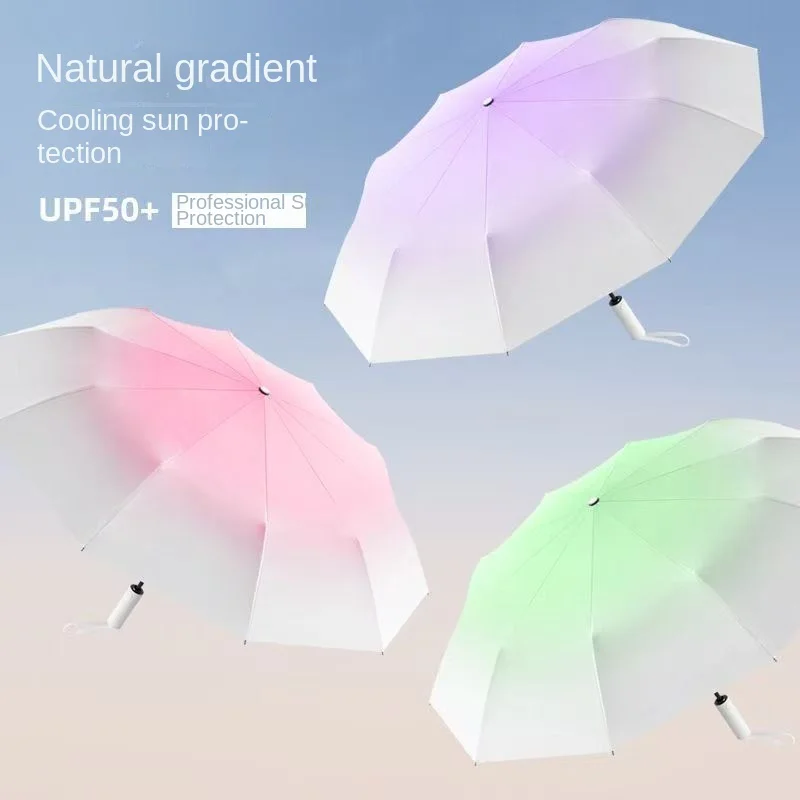 Gradient Creative Sun Umbrella For Women, High-end Casual Sunshade, High-value Automatic Folding Three-fold