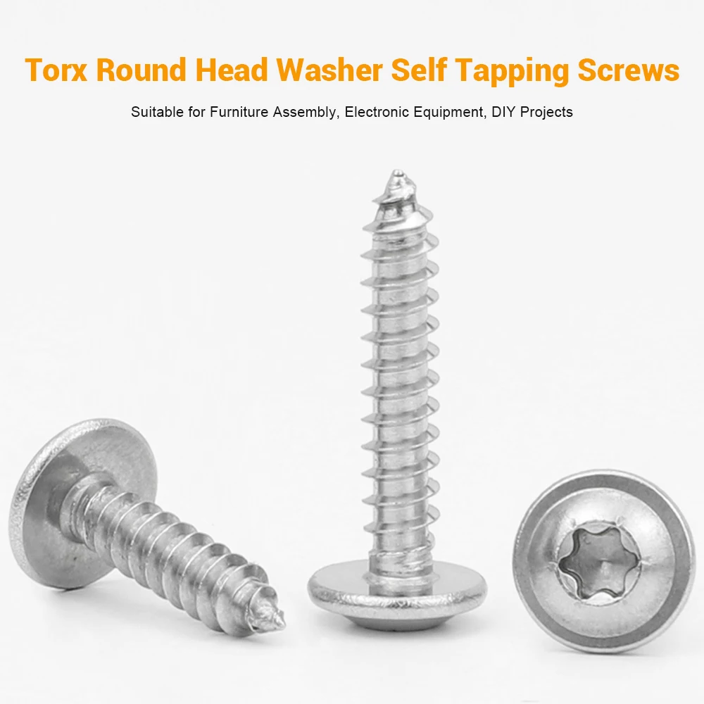 JUIDINTO 10-30pcs/bag 304 Stainless Steel Torx Pan Head Washer Self Tapping Screw M2 M2.6 M3 M4 M5 M6 Star Drive Wood Screws