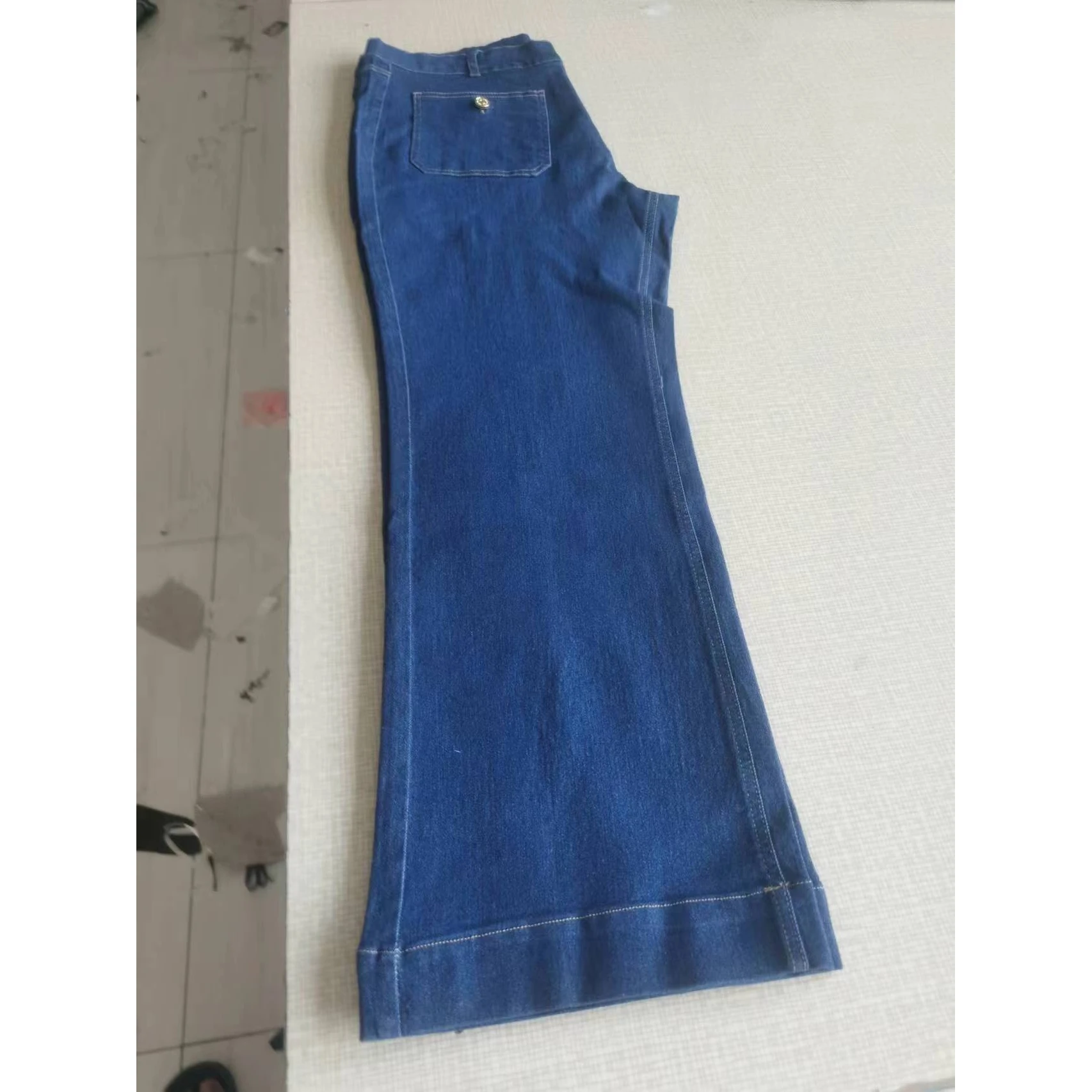 High Waist Elastic Wide Leg Jeans Women's Pants Straight Leg Jeans New Cross-Border Front Pocket Washed Denim 2024 Summer