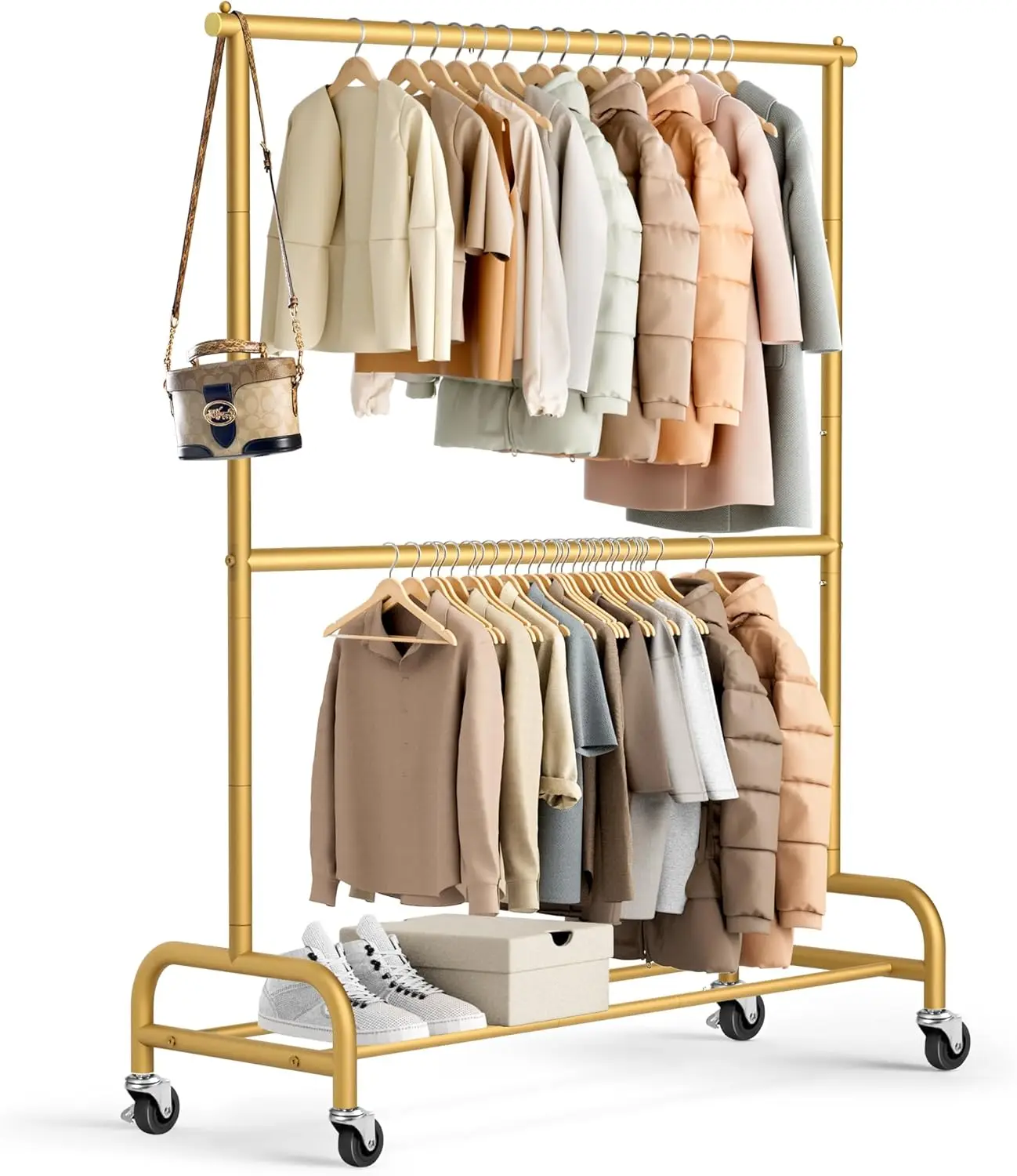 

Сверхмощная вешалка для одежды на колесиках с регулируемой высотой и колесами для хранения одежды