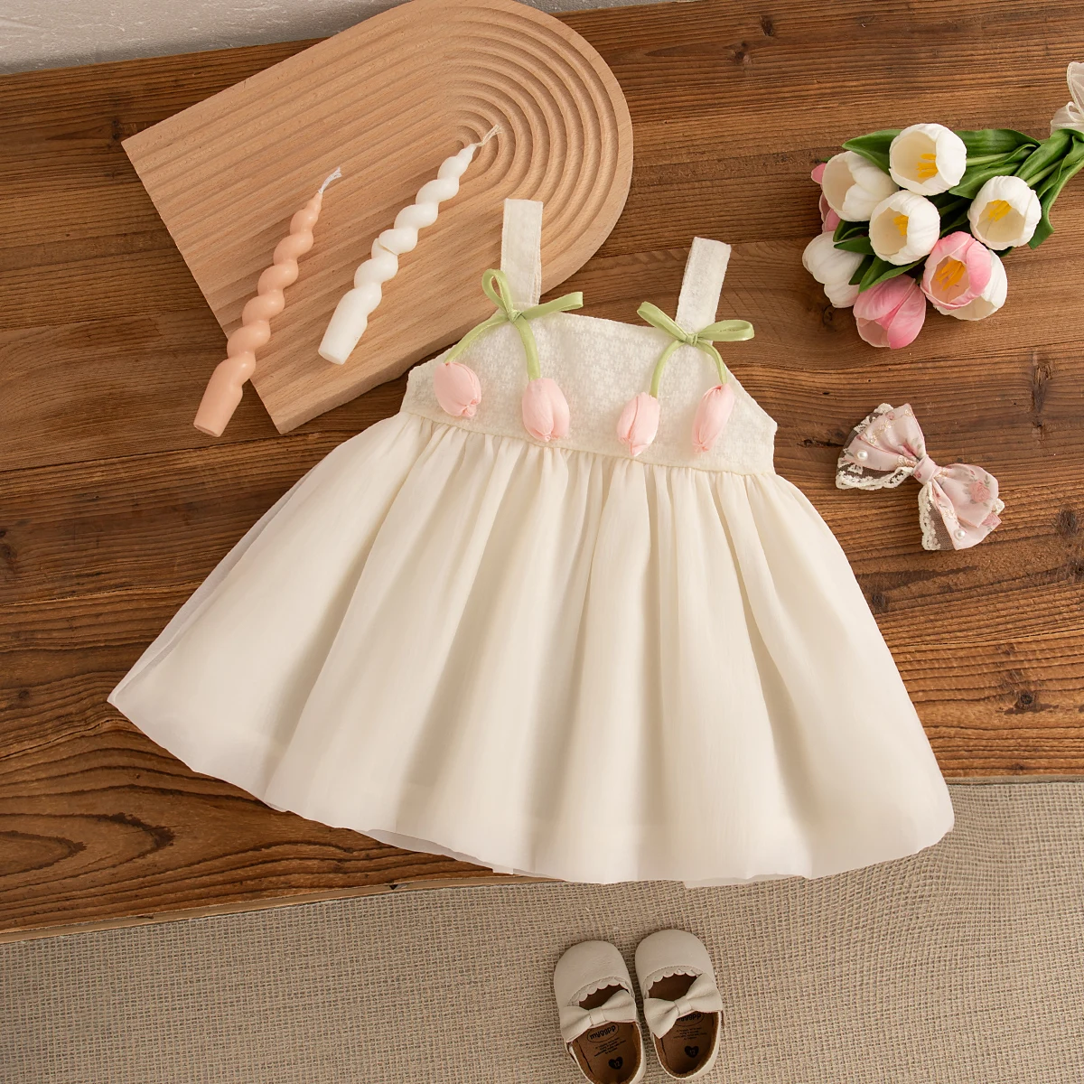 Girls Dresses Summer Tulip Pattern Solid Color Halter Simple Baby Girl Dress Cute Casual Beach Baby Girl Princess Dresses ﻿