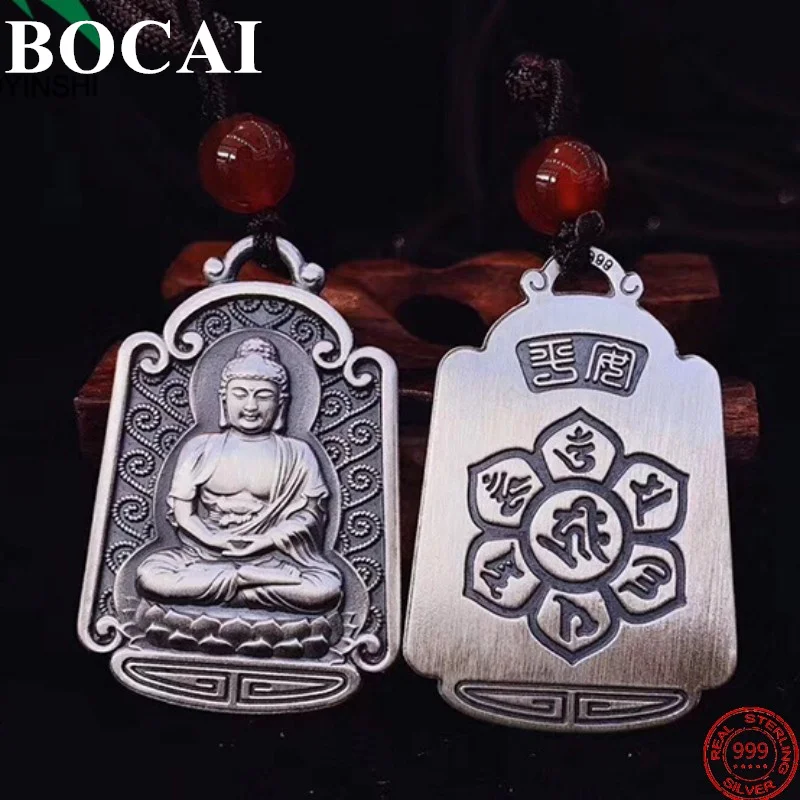 BOCAI S999 Sterling Silver Pendants for Women Men Eight Life Guardian Buddha Amitabha Zodiac Amulet Jewelry Free Shipping