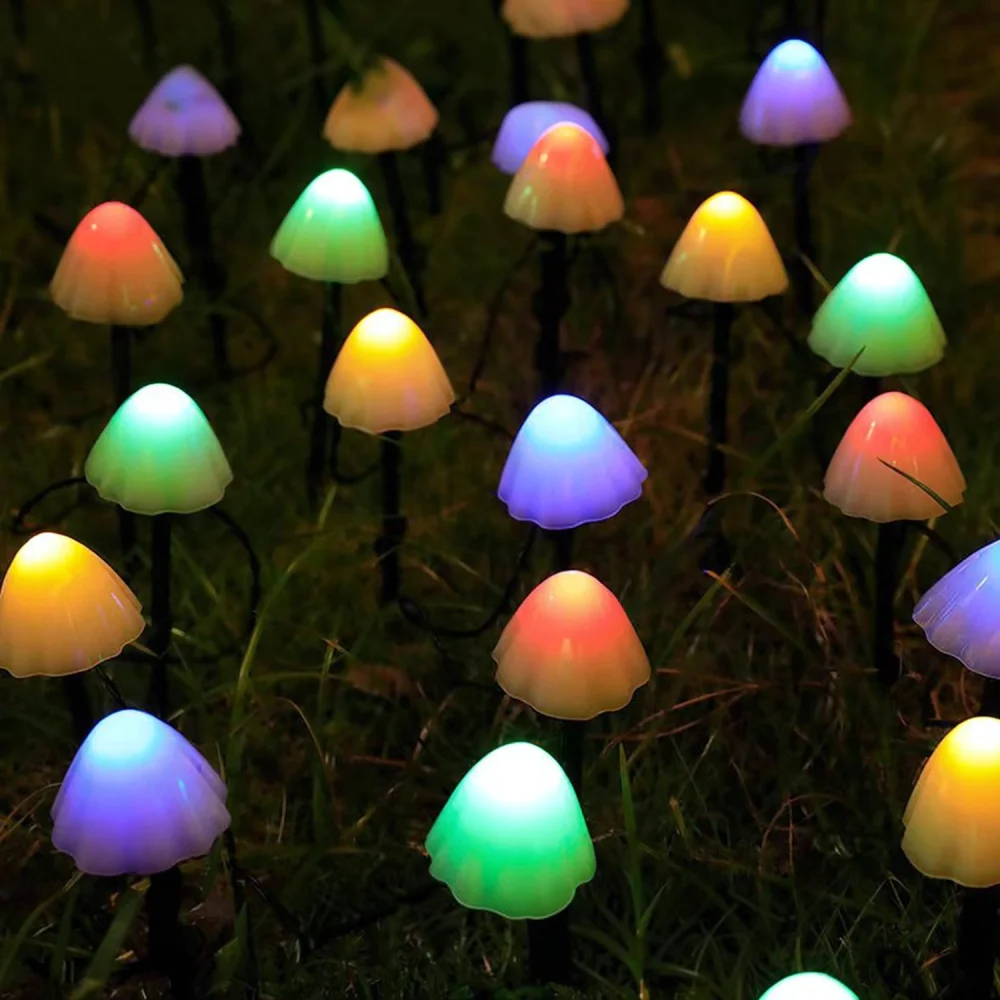 Waterproof Solar Mushroom Fairy String Lights Outdoor Decorative Landscape Lamps For Garden Backyard Lawn Patio