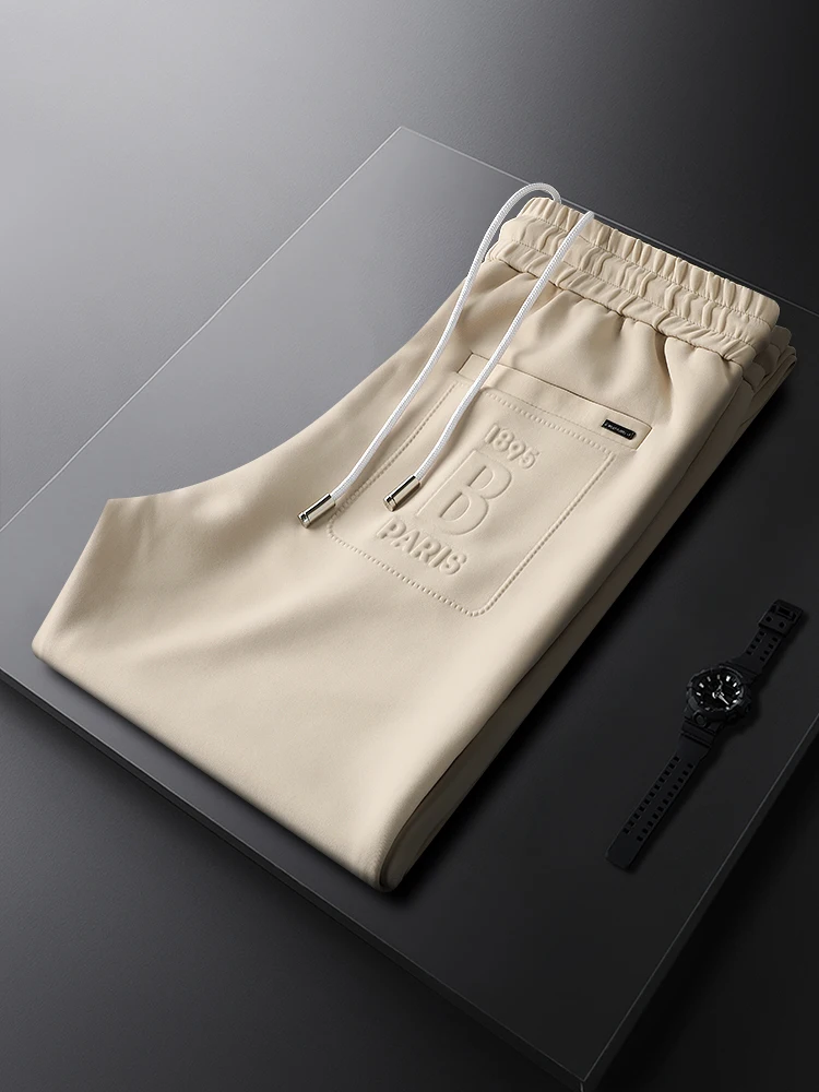 

Khaki Color Spring Autumn New Sle Men's Slim Fit Casual Sports Pants Youthful Letter Print Elastic Waist Sweatpants