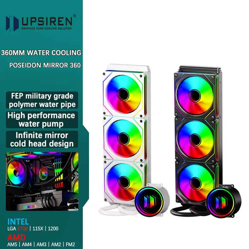 

UPSIREN Poseidon mirror 360 360MM All-in-one Water Cooling Infinity mirror Cold head design ARGB PWM Fans suppor LGA1700 AMD AM5