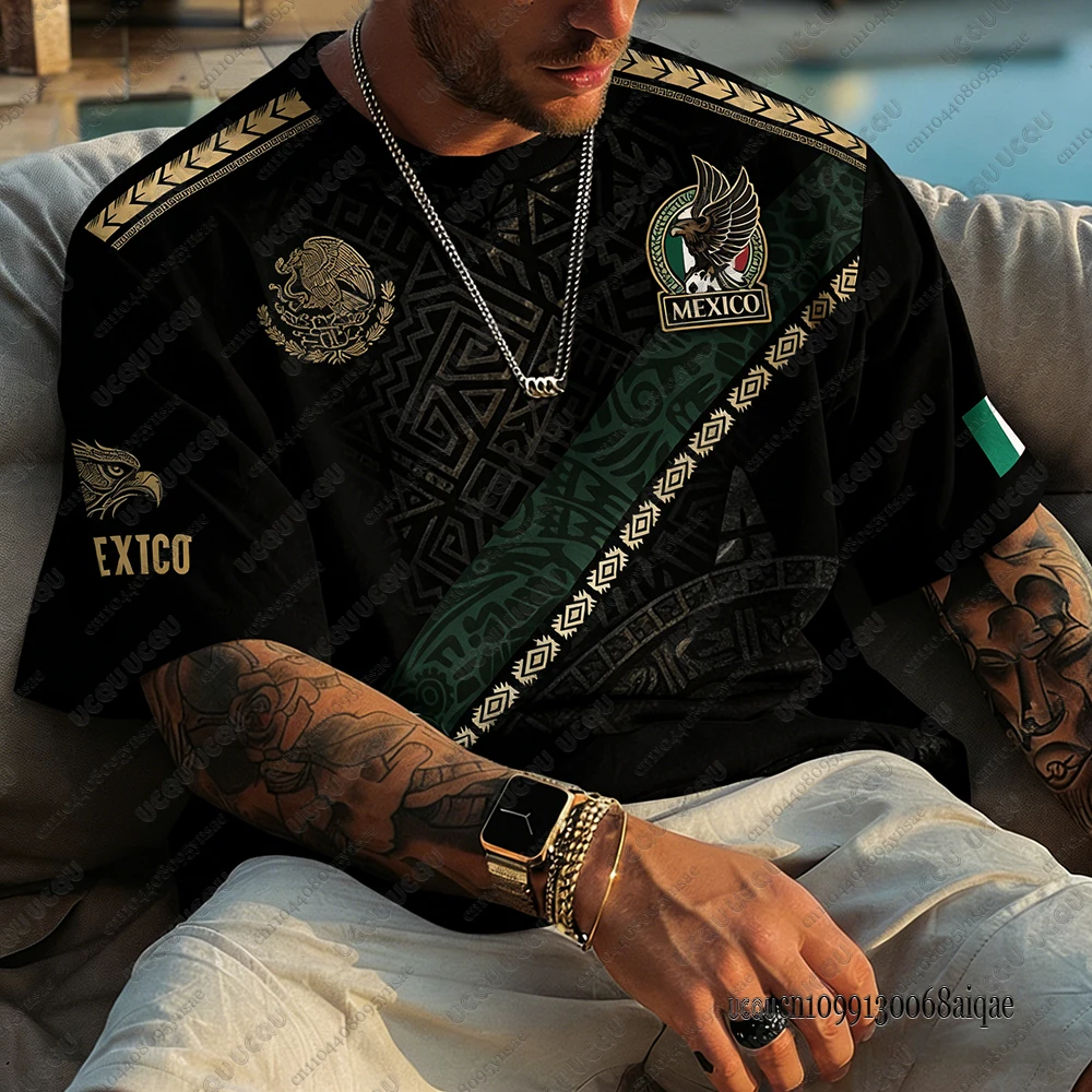 Mexico National Flag Print T Shirt For Men Funny 3D Eagle Graphics Short Sleeve Tees Outdoor Football Sports Clothing Casual Top