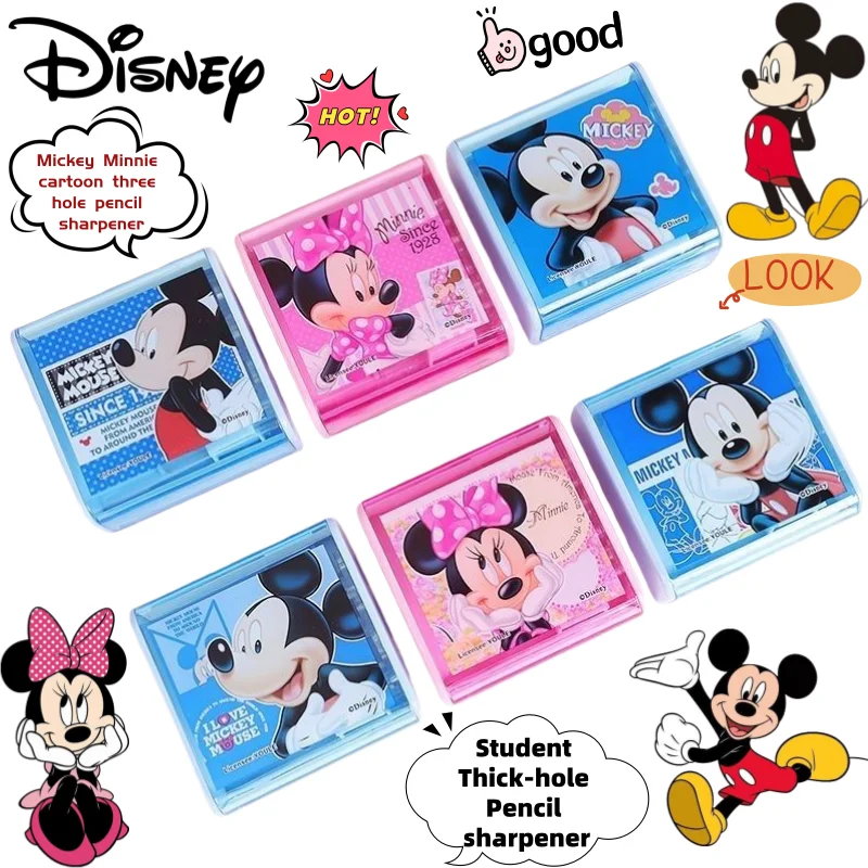 

Точилка для карандашей Disney с Микки и Минни, мультяшная, для школьников, с тремя отверстиями, креативная, оригинальная