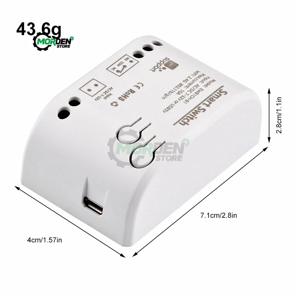 WIFI Switch Smart Receiver DC7-32V AC85-250V Micro USB 5V On Off Remote Control Switch Contact Switch NO COM NC Power Supply