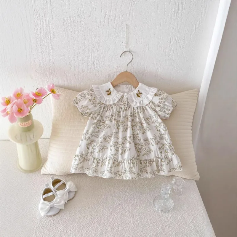 

Новинка 2023 года, летнее платье для сестры, праздничное платье для маленьких девочек, хлопковое платье с короткими рукавами и цветочным принтом, детские платья принцессы, детская одежда