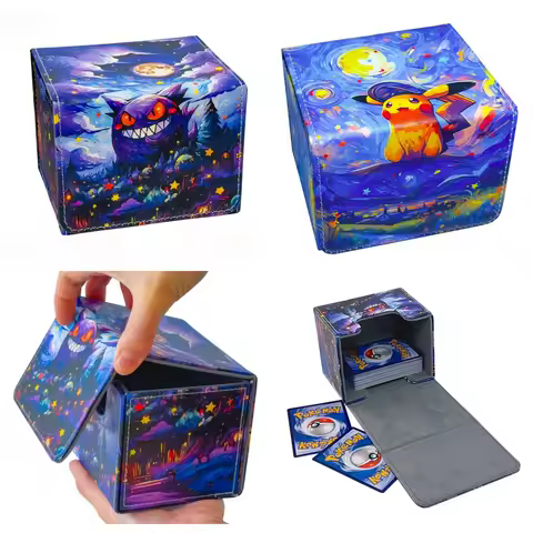 Anime Pokemon Gengar Deck Box The Starry Night Style Yugioh WS OCG PTCG Trading Cards Pu Leather Storage Collection Box 110+