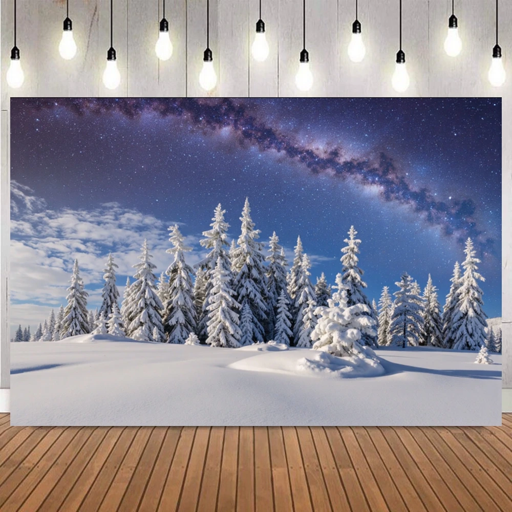 Vast Arctic Winter Natural Landscape Photo Backdrop Green Aurora Frozen Lake Snow Milky Galaxy Home Decor Photography Background