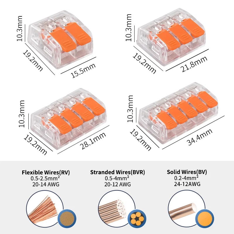 5-55Pcs Orange Universal Quick Plug Terminal Block CMK63 Lever Type Electrical Equipment Connector for Household Power Wiring