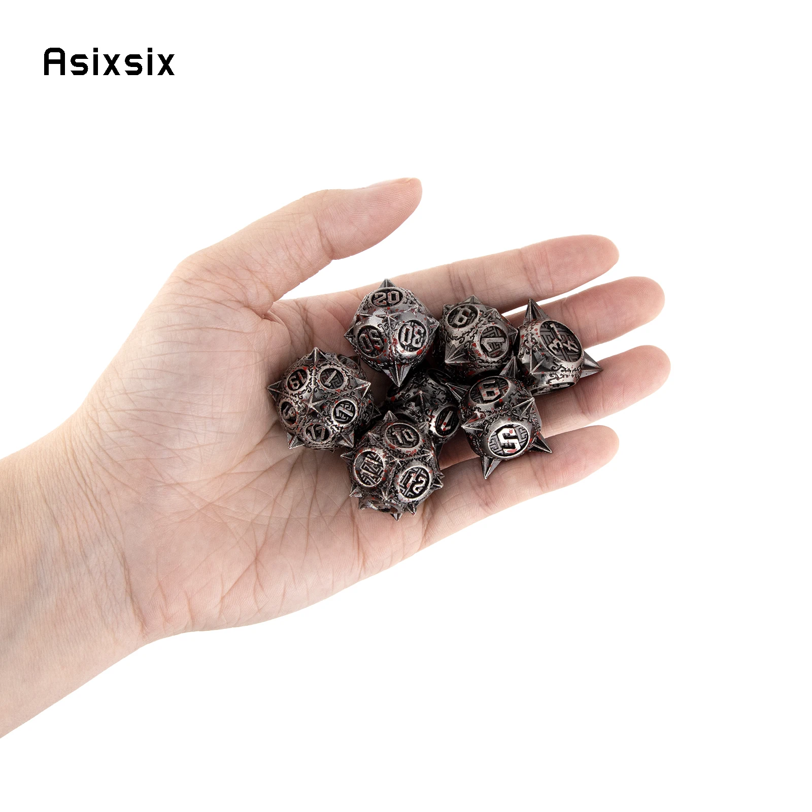 7 قطعة مطرقة النيزك الحمراء الفضية النرد المعدني الصلبة مجموعة نرد متعدد السطوح مناسبة للعب الأدوار RPG مجلس لعبة ببطاقات الألعاب