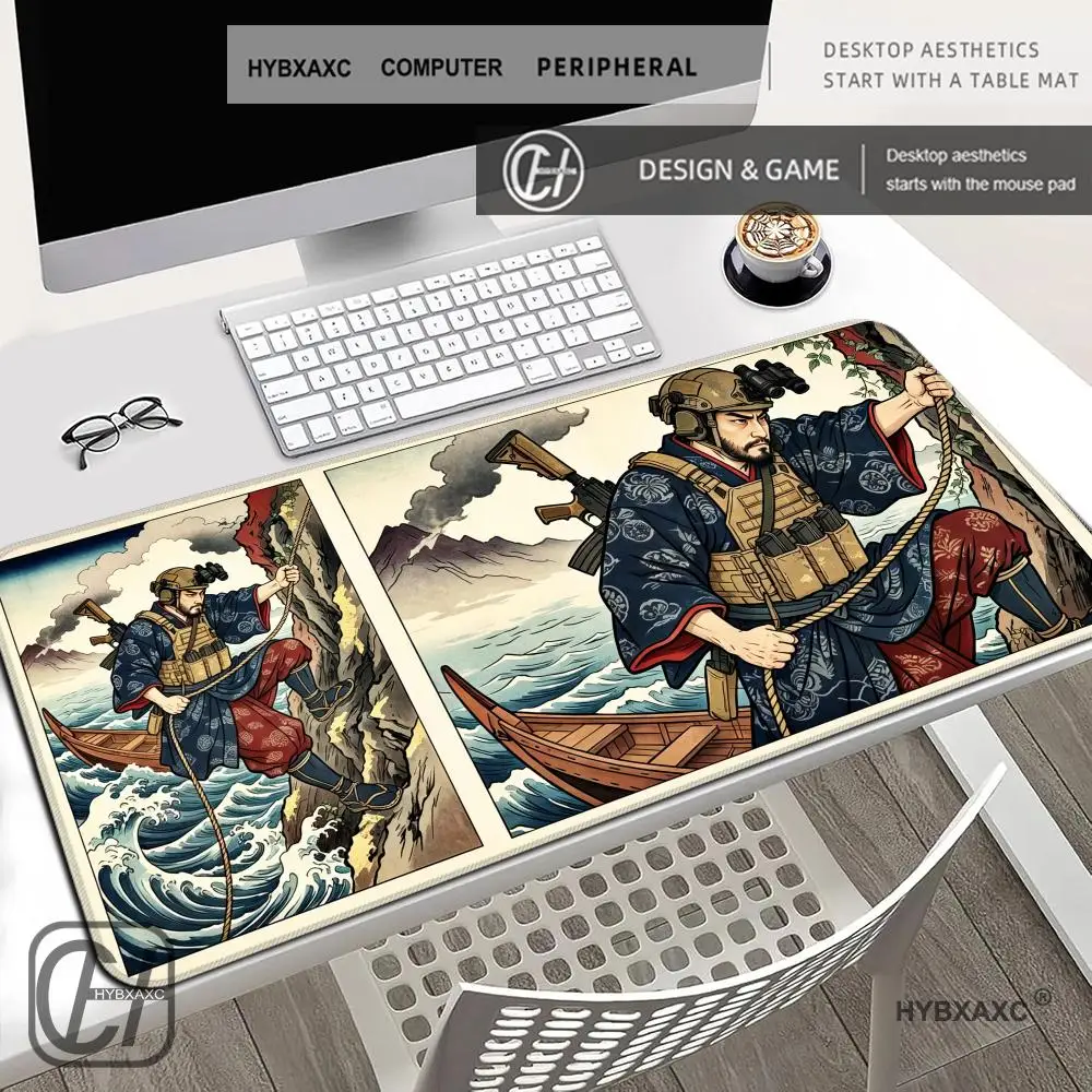 HYBXAXC Ukiyo-e Style Tactical Samurai Mouse Pad Non-Slip Waterproof Desk for Gamers Extended Gaming Pad with Unique Art Design