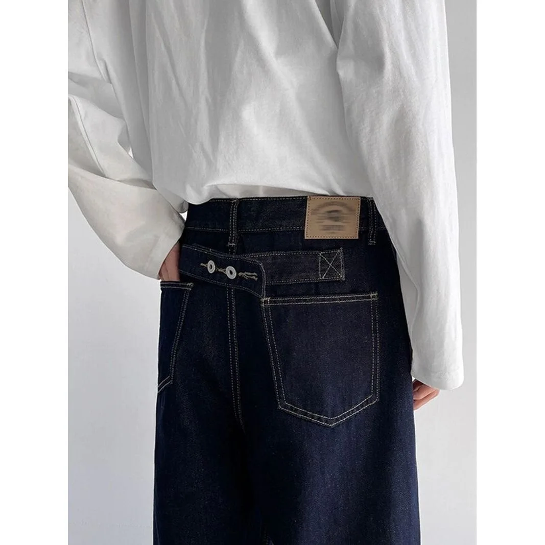 الأمريكية شارع العليا ريدلاين الدينيم السراويل الرجال ربيع الخريف خمر الظلام مستقيم بنطلون موضة فضفاض الظهر باريس مشبك الجينز #2