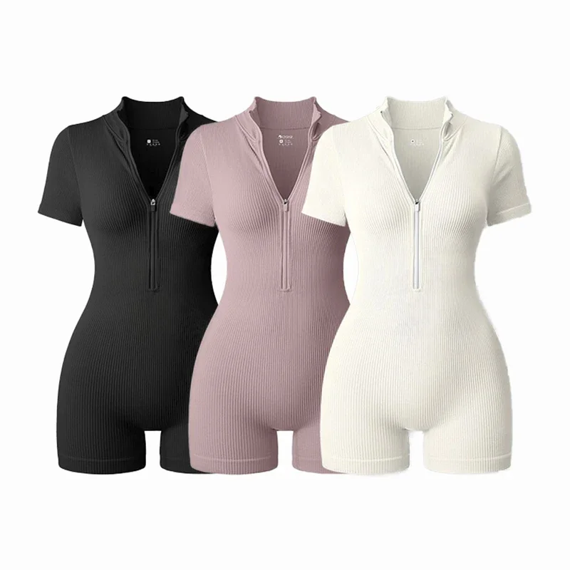 

2025 Yoga Jumpsuit Summer Short Sleeve Zipper Sports Wear Gym Fitness Sports Bodysuits Women Fashion Running Yoga Fitness Suit