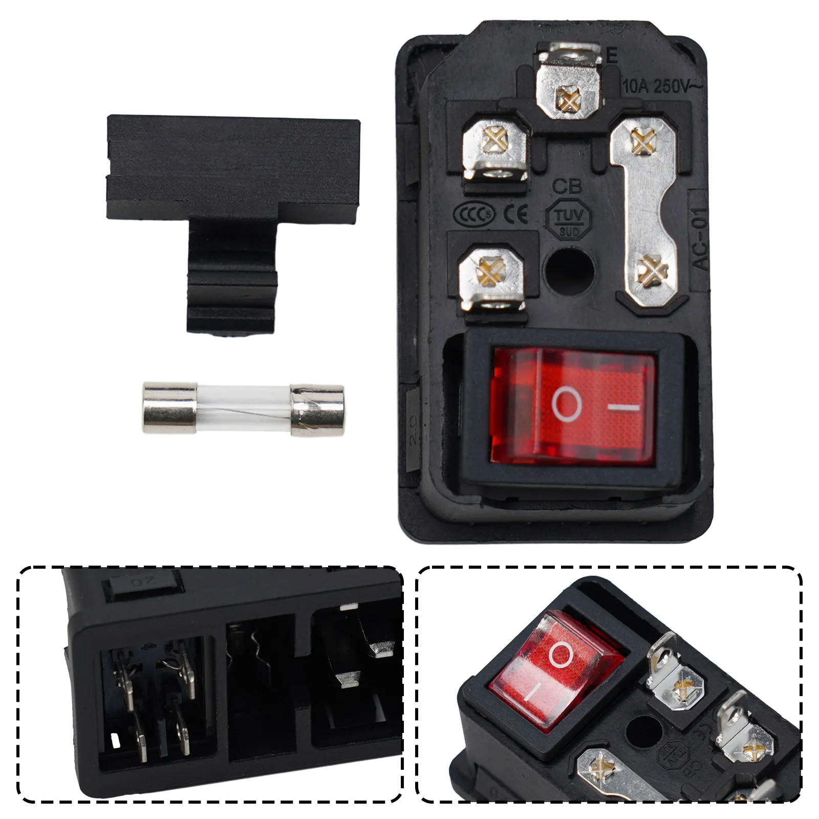 With Switch Fuse Rocker Switch Male Fuse Holder With Rocker With Rocker Fuse Switch Male PowerCord Switch 250V 10A Fuse Holder