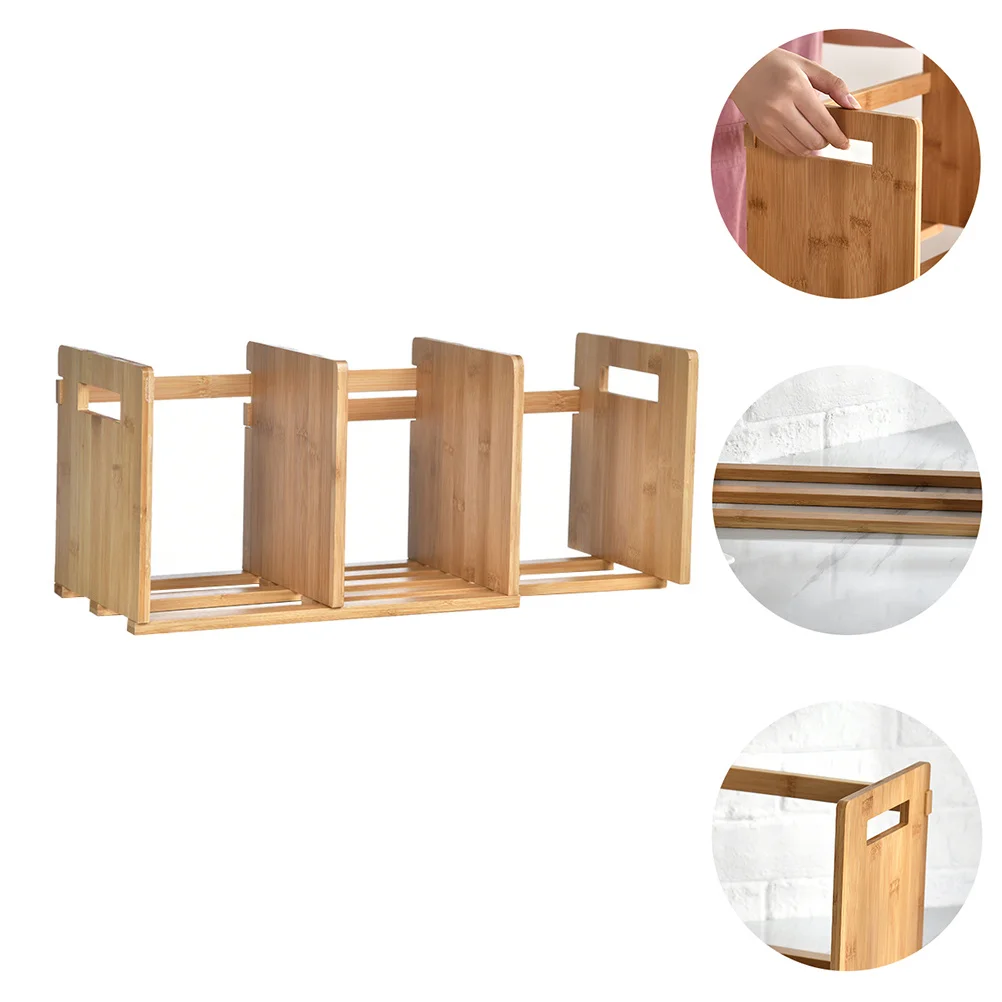 

1Pcs Bamboo Desktop Bookshelf Retractable Expandable Adjustable Book Rack Book Holder Bamboo Bookend Storage Rack