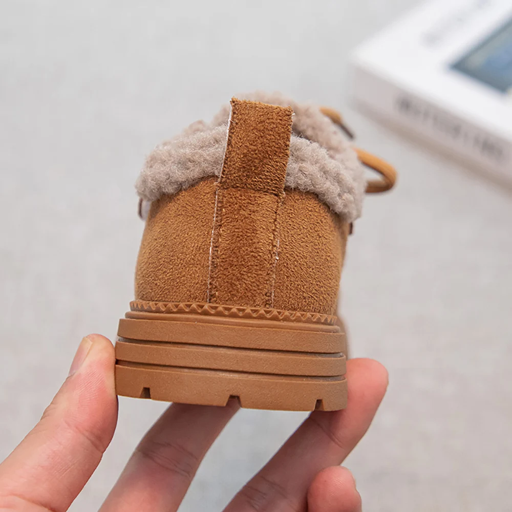 Faux Fur Winter Boots For Girls Vintage Children's Plush Boots Low Heel Elegant Lady Kid's Snow Boots Cotton Shoes For Girls