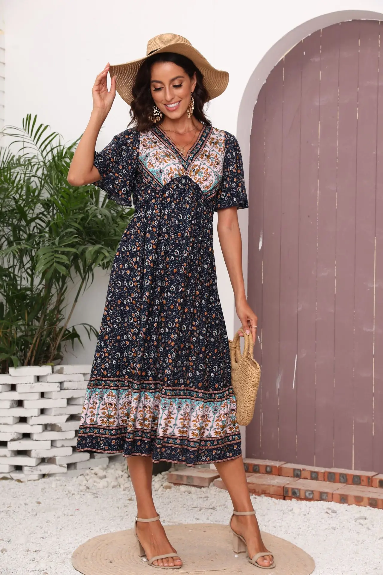 Elegancka kobieca suknia wieczorowa kwiatowy Print Boho seksowna sukienka damska damska Vestido luksusowa suknia Vestidos De Fiesta