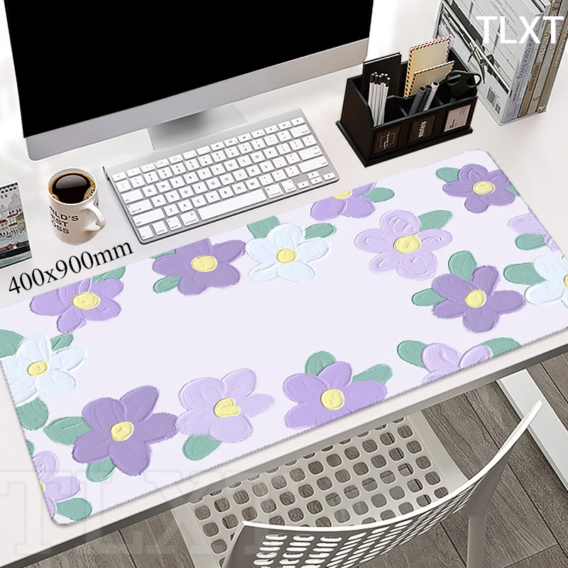 

Kawaii Mousepads Desk Rugs Flowers Mousepad Large Mouse Mat Violet Desk Pads Keyboard Mats XXL Cute Mouse Pad 100x55cm Overlock