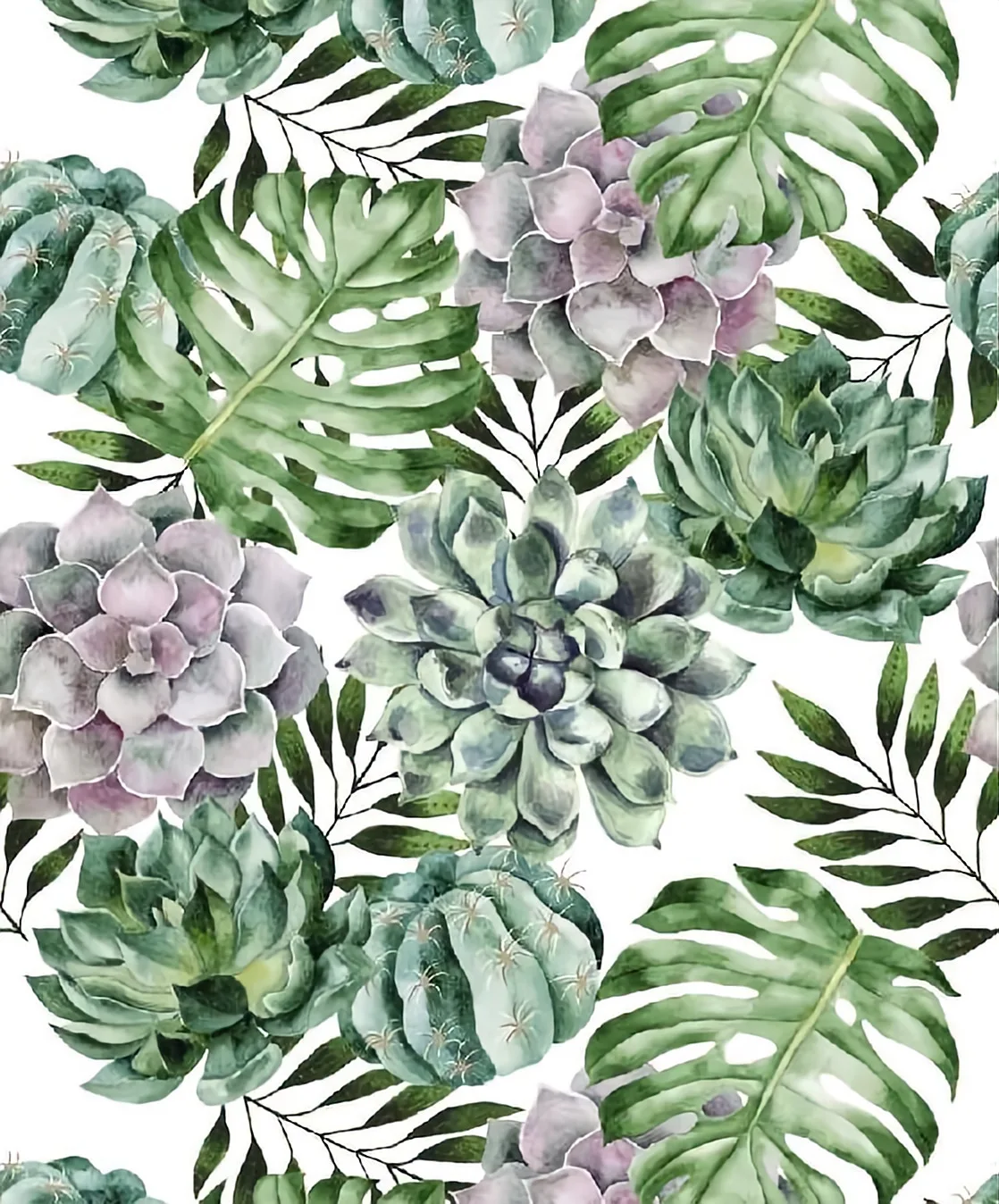 Watercolor Succulent Cactus Peel and Stick Wallpaper Monstera Leaf Self Adhesive Removable Contact Paper for Bedroom Decor