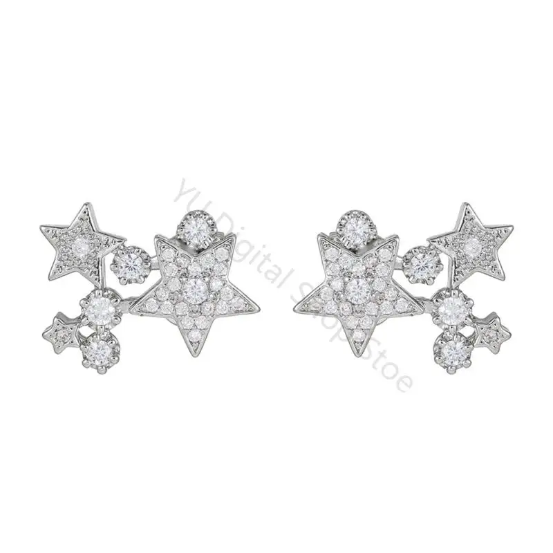 96BA Daily Styling Earphone Outfit Accessory Pair with Star Cluster Clear Stone Detail, Decorative Open-Ear Accent for Wear