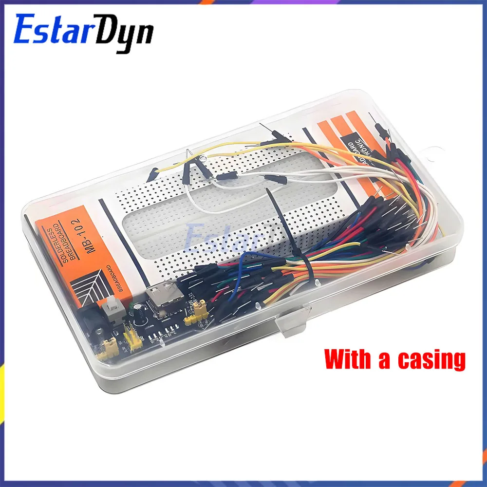 MB-102 Power Module Kit: 3.3V/5V Dual Output + 830pt Breadboard + 65 Wires + Case