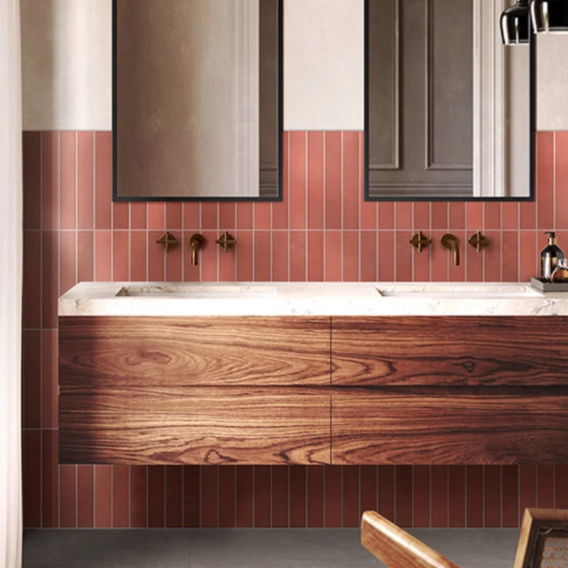 High end American retro bathroom cabinet combination with rock board integrated countertop, sink