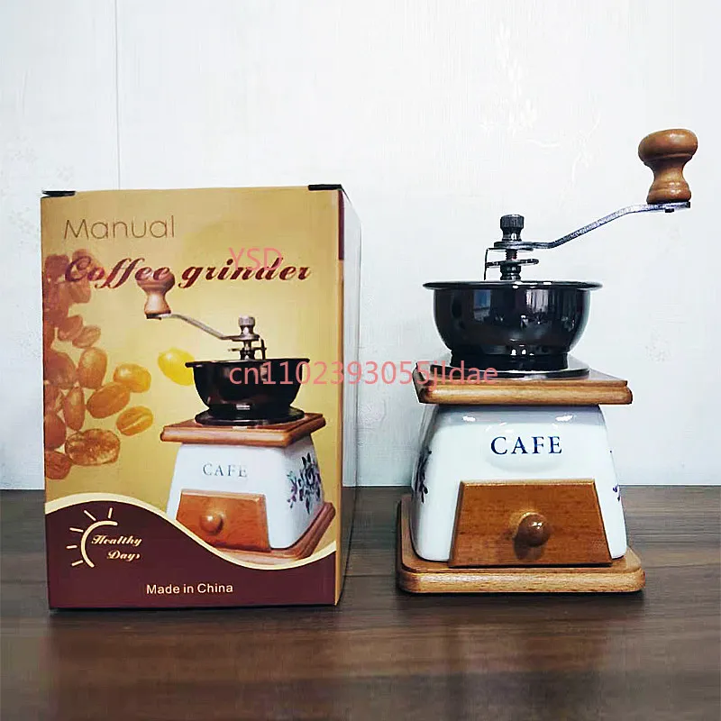 Foreign Trade Hot-Selling Wooden Manual Coffee Grinder | Ceramic Core Hand Crank Mill for Pour Over Coffee Powder