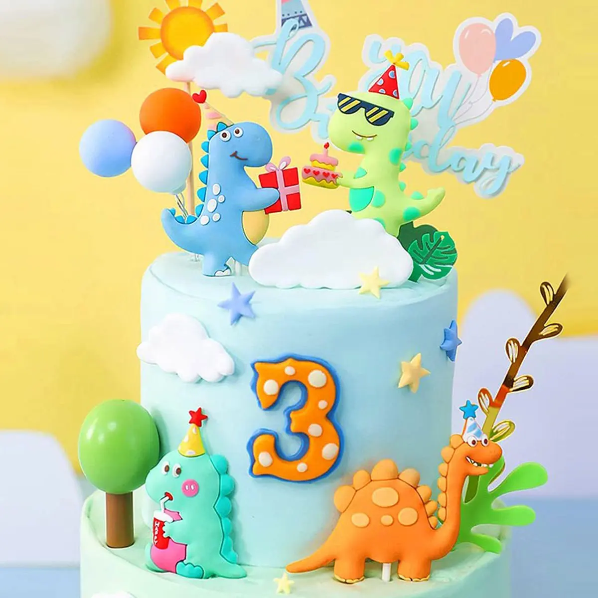 6PCS Little Dino Birthday Cake Decoration  Party Supplies Dinosaur Party Three Rex Cake Decoration For Dino Birthday Cake Topper