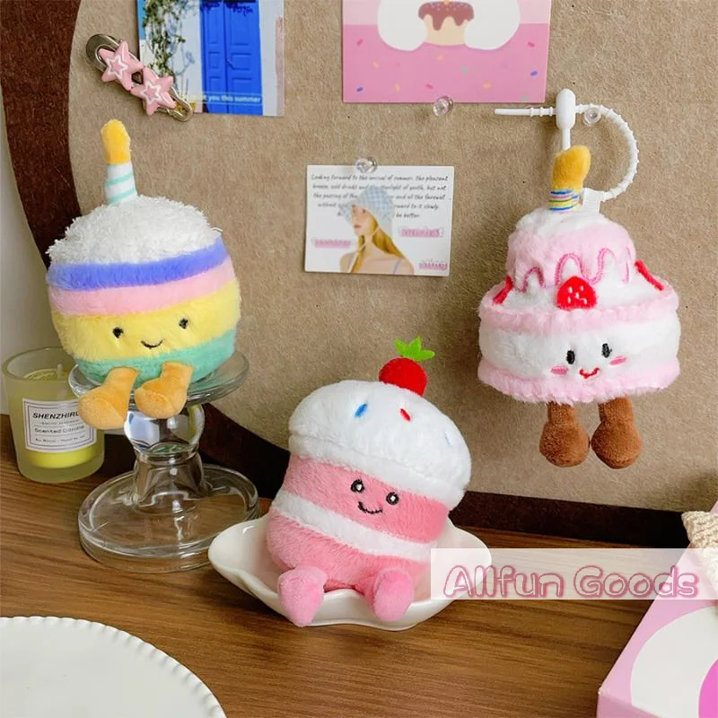 [TG835]Cartoon Cake Plush Keychain Kawaii Creative Birthday Cake Dessert Doll Pendant Backpack Decoration Accessories Toys Gifts