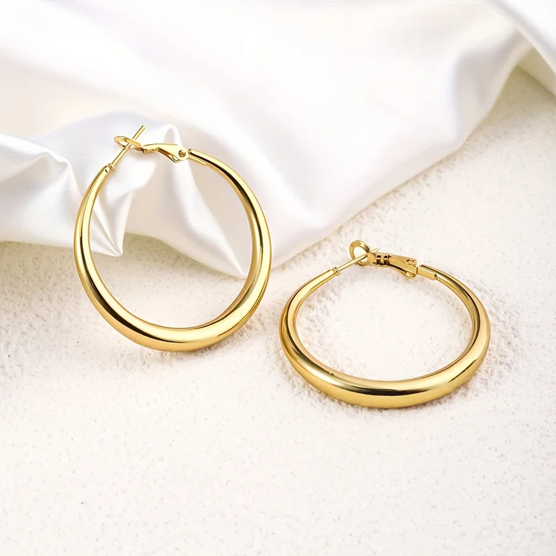 EVISPOL Elegant Golden Hoop Earrings for Women Thick Design Lightweight & Comfortable Perfect for Daily Wear or Parties Jewelry