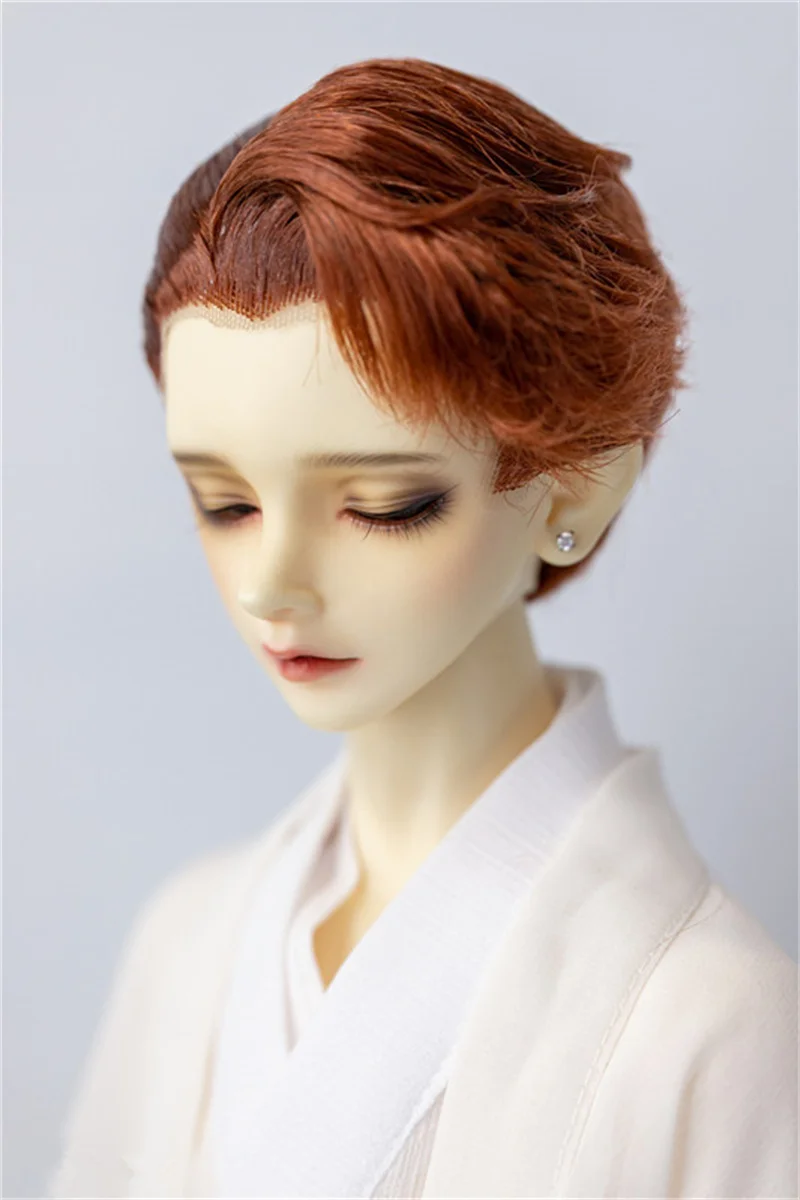 BJD doll wig suitable for 1/3  Uncle size fashion new hand hook three tip milk silk partial glue hair male wig brown black