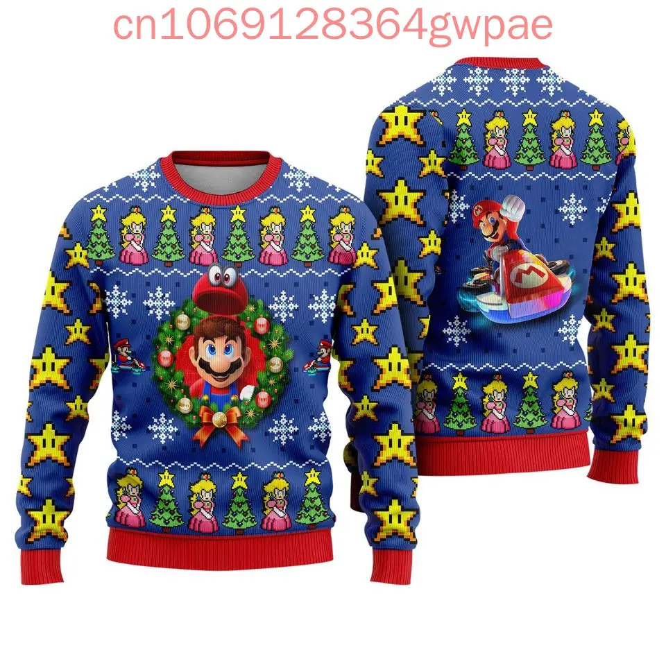 Super Mario Princess Peach Christmas Ugly Sweaters Disney 3d Print Christmas Ugly Sweaters Fashion Men\'s Women\'s Casual Sweater