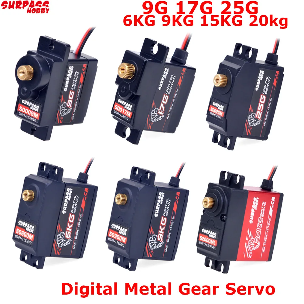 

SURPASS Hobby Digital Servo 17G 9G 25G 6KG 9KG 15KG 20kg Metal Gear Servo for 1/8 1/10 RC Car Boat Duct Plane Airplane Robot