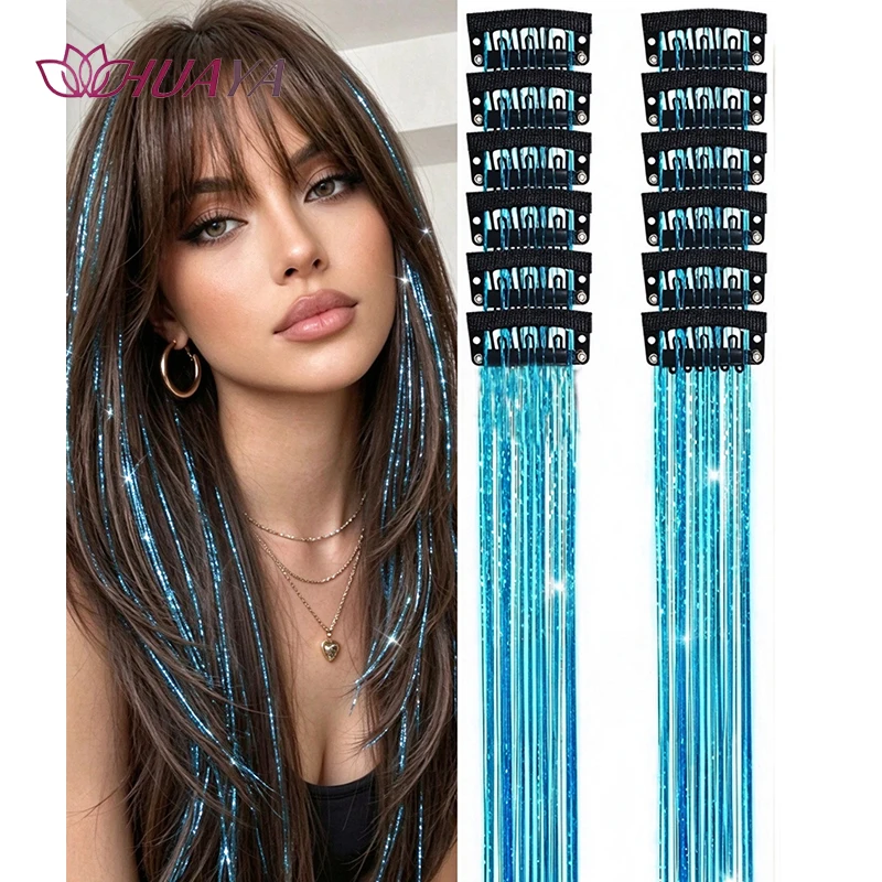 Ladies' synthetic 12-piece gold thread hair extension piece, BB clip design is simple and suitable for daily long partyHalloween