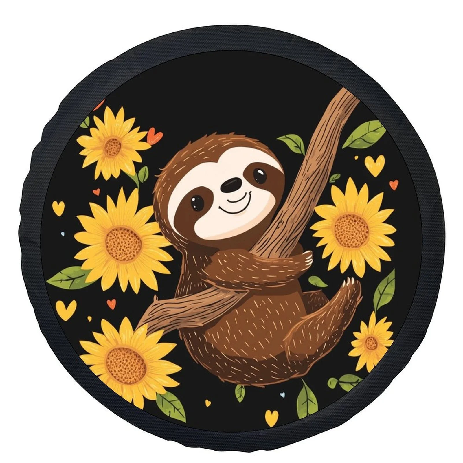 Single Sloth Design With Sunflowers Tire Cover, Stylish Universal Wheel Protector, Fits Most Vehicle Wheels
