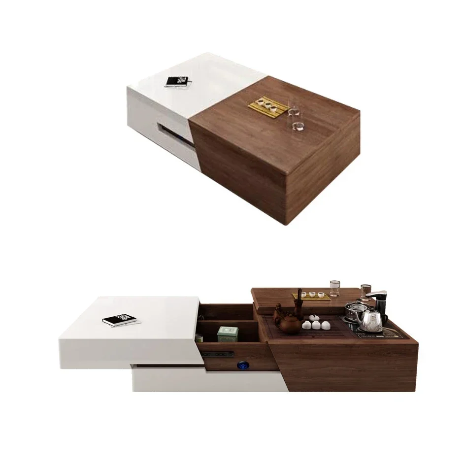 Juego de mesa de té y mueble de TV de madera con elevación multifuncional inteligente para sala de estar