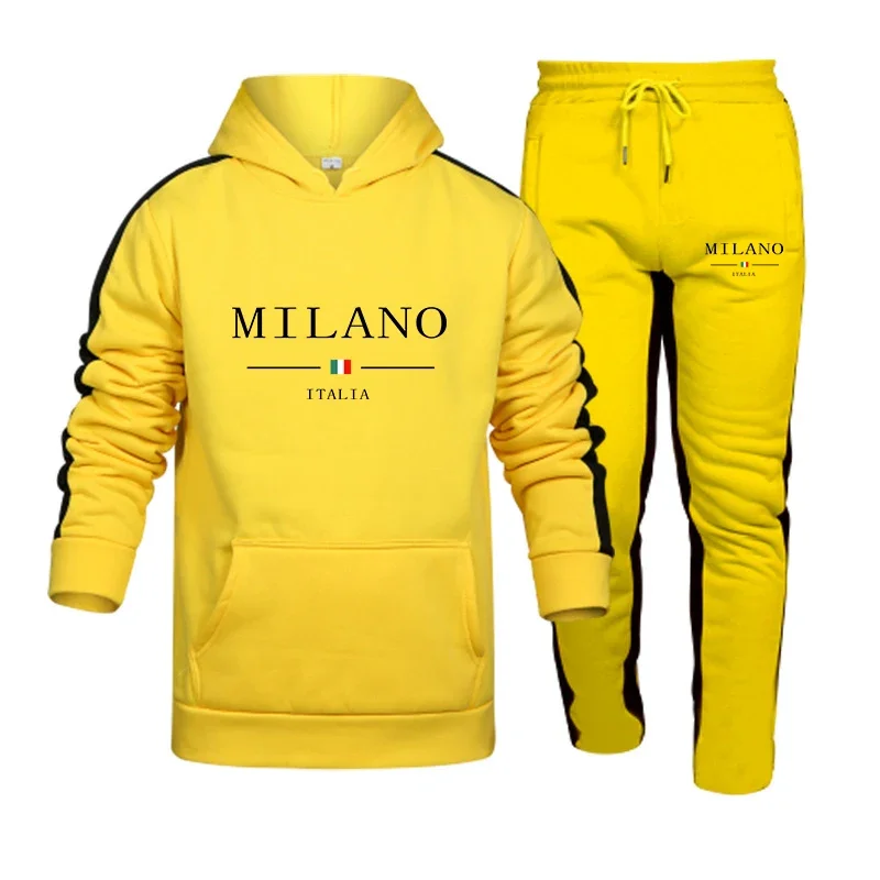 Hot Sales Mens Tracksuit Printing Casual Hooded Sweatshirt 2 Piece Set Daily Jogging Men's Clothing Sports Suit Streetwear 2025