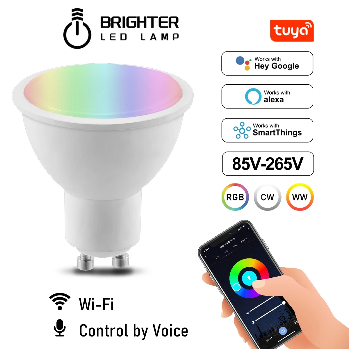 

1-6PCS tuya Rgb Smart Light Bulb Dimmable Gu10 6W Wifi Led Magic Lamp AC 85V-265V Work With Alexa Google Home